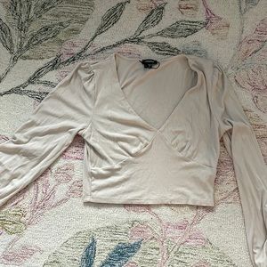 Beige cotton long sleeve with v neck